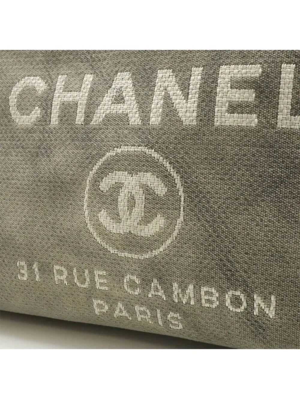 Chanel Deauville Line Tote MM Shoulder Bag Chain Canvas Leather Gray Black